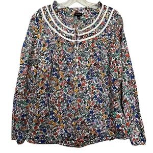 Talbots Women’s Medium Long Sleeve Floral Blouse Preppy Secretary Y1